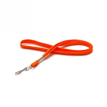 Cordon tour de cou tube 12mm polyester avec mousqueton métal Orange x100 1437209