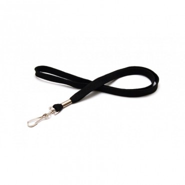 Cordon tour de cou tube 12mm polyester avec mousqueton métal noir x100 1437216 Cordon tour de cou tube 12mm polyester avec mousqueton métal noir x100 1437216