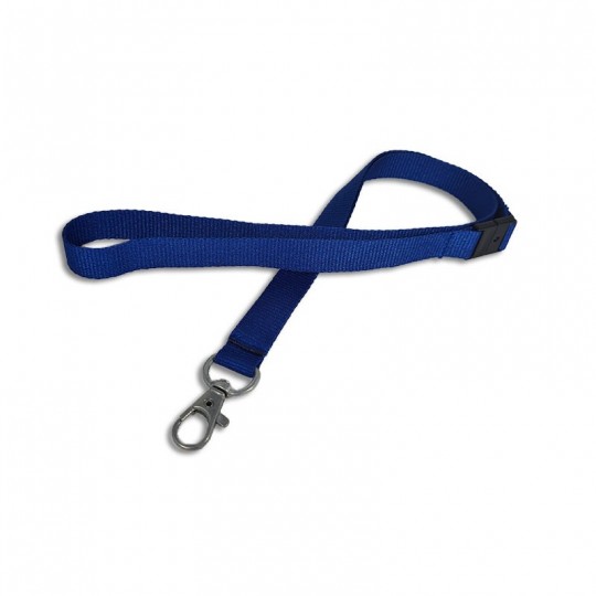 Cordon tour de cou sécurisé en PET recyclé 15 mm crochet métal bleu x100 1436380