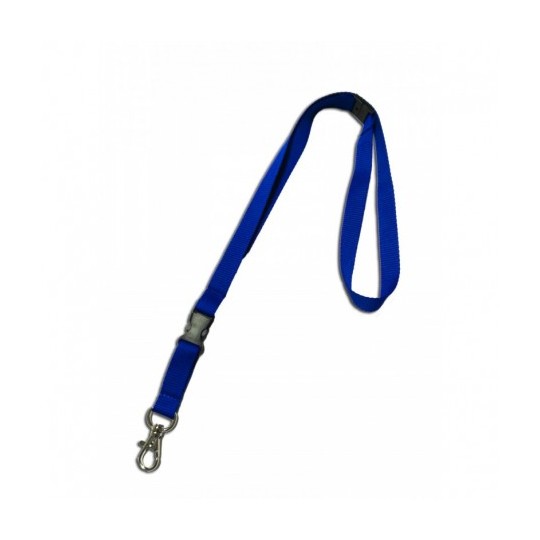 Cordon tour de cou sécurisé en polyester 15 mm boucle détachable et crochet métal Bleu x100 1437371