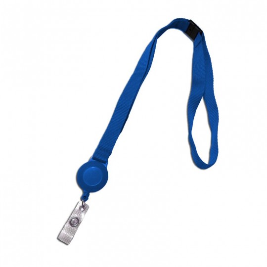 Cordon Tour de cou sécurisé plat 15mm enrouleur badge bleu x100 1437131