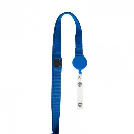 Cordon Tour de cou sécurisé plat 15mm enrouleur badge bleu x100 1437131