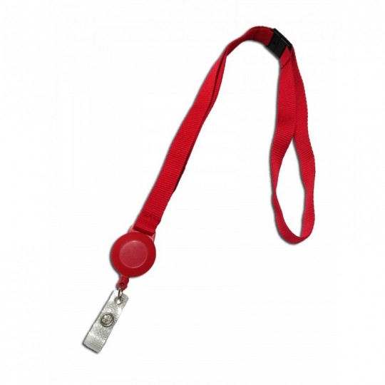 Cordon Tour de cou sécurisé plat 15mm enrouleur badge rouge x100 1437134