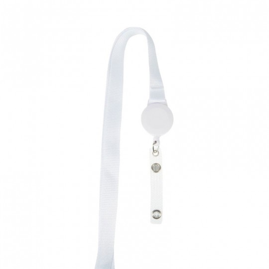 Cordon Tour de cou en polyester 15 mm blanc enrouleur avec attache badge 1437110 x 100 Blanc 1437110