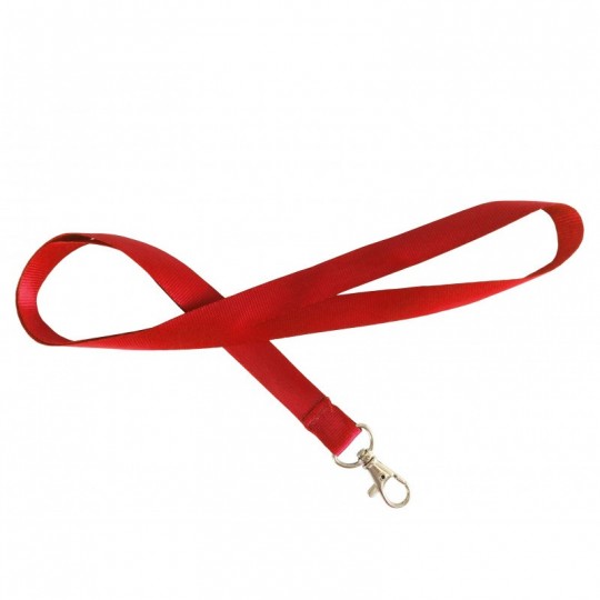 Cordon Tour de cou plat satiné en polyester 15 mm rouge crochet métal 1437384