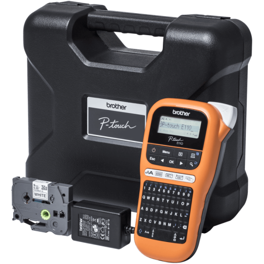 Etiqueteuse portable BROTHER PT-E110VP avec mallette PTE110VPYP1 vue de l'intégralité disponible chez Althus office