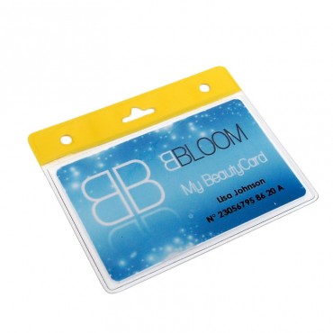 Porte-badge souple vinyle avec bandeau jaune renforcé 1453054 Porte-badge souple vinyle avec bandeau jaune renforcé 1453054