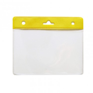 Porte-badge souple vinyle avec bandeau jaune renforcé 1453054 Porte-badge souple vinyle avec bandeau jaune renforcé 1453054