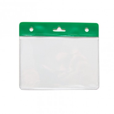 Porte-badge souple vinyle avec bandeau vert renforcé 1453055 Porte-badge souple vinyle avec bandeau vert renforcé 1453055