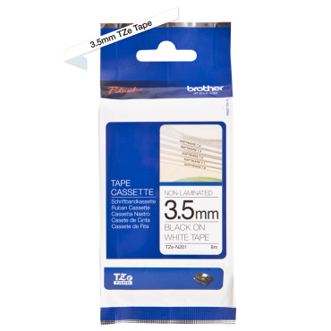 Ruban d'étiquettes Brother Noir Sur Blanc 3,5mm x 8m TZe-N201 Ruban d'étiquettes Brother Noir Sur Blanc 3,5mm x 8m TZe-N201