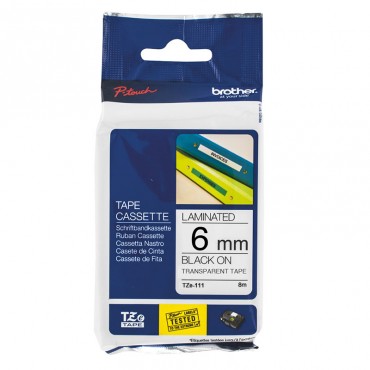 Ruban d'étiquettes Brother Noir Sur Transparent 6,35mm x 8m TZe-111 Ruban d'étiquettes Brother Noir Sur Transparent 6,35mm x 8m TZe-111