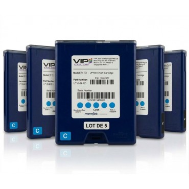 Cartouche Bleu (Cyan) VP700 VipColor Lot de 5 VP-700-AS02B
