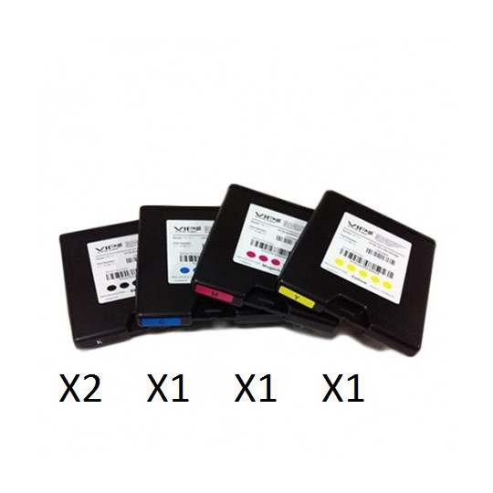 5 Cartouches Vip Color Noir x2, Jaune, Bleu, Rouge VP700 - Réf: VP-700-AS14A