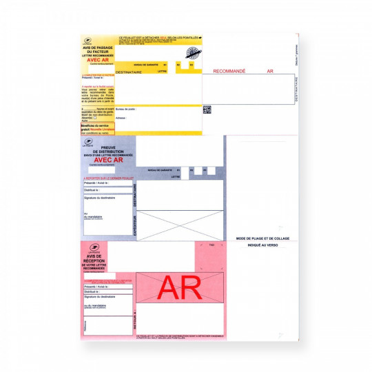 Bordereaux Recommandés A4 Nationaux Avec Accusé Sans Code Barre - Réf: 3456 