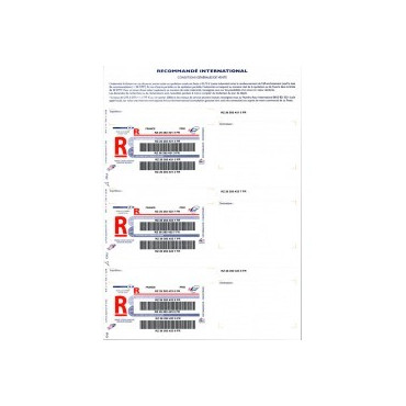 Bordereaux Recommandés A4 Internationaux Sans Accusé et avec code barre - Réf: 3308 Bordereaux Recommandés A4 Internationaux Sans Accusé et avec code barre - Réf: 3308