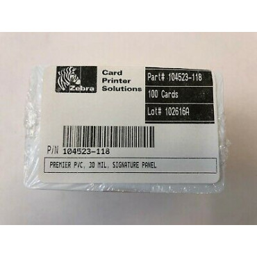 Carte PVC ZEBRA Blanche avec un panneau de signature Format CR80  - Réf :104523-118