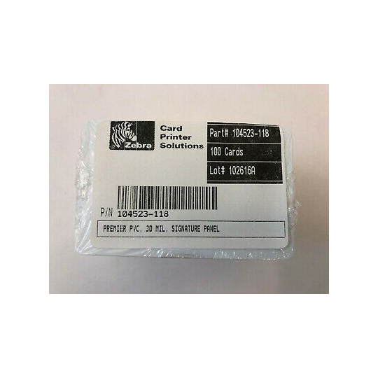 Carte PVC ZEBRA Blanche avec un panneau de signature Format CR80  - Réf :104523-118