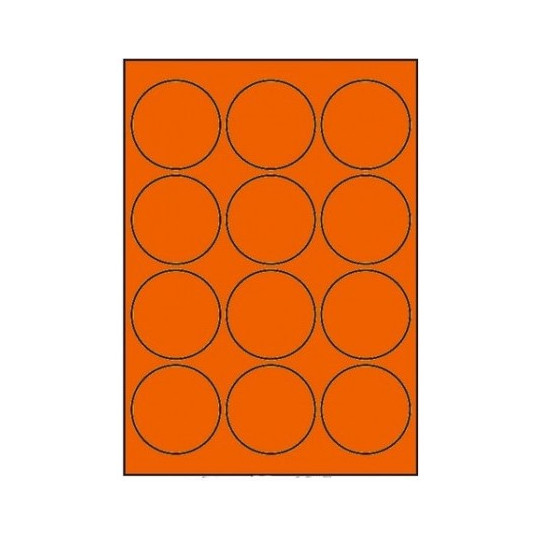 Etiquette en planche orange ronde diamètre 63,5 mm - Réf : 4032